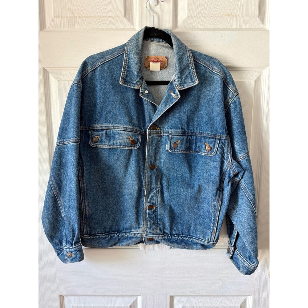 Rare Levis Denim Trucker Jacket Vintage Sample Garment Mens M Blue USA Boxy